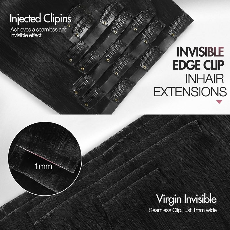 Quantum Love Invisi Edge Clip in Hair Extensions Human Hair 18Inch 110g Seamless Clip in Hair Extensions7Pcs 14Clips Invisible PU Skin Weft Natural Black Remy Human Hair Extensions - Image 3